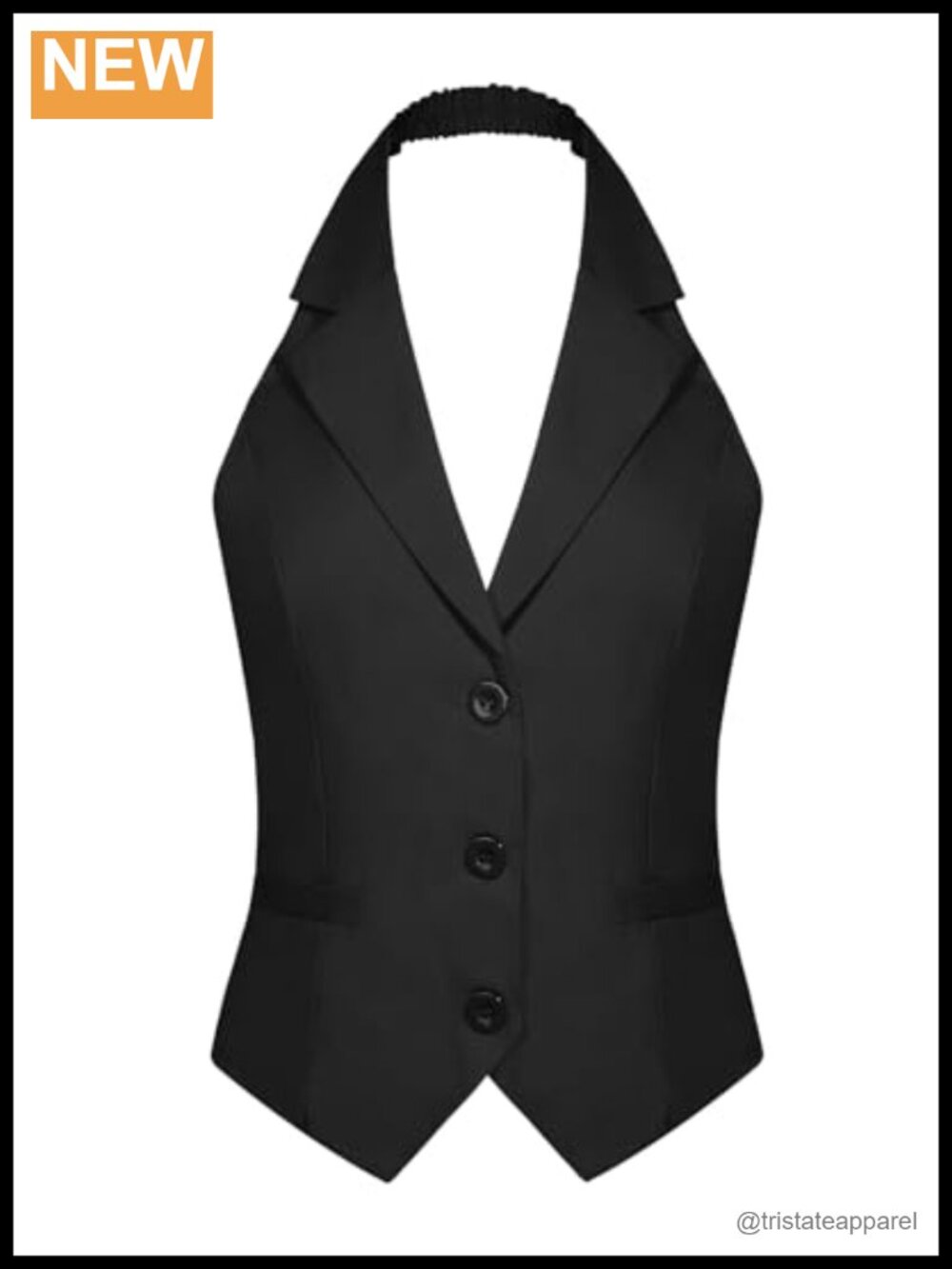 Womens Halter Neck Vest Lapel Button Waistcoat Pockets Sleeveless Crop
